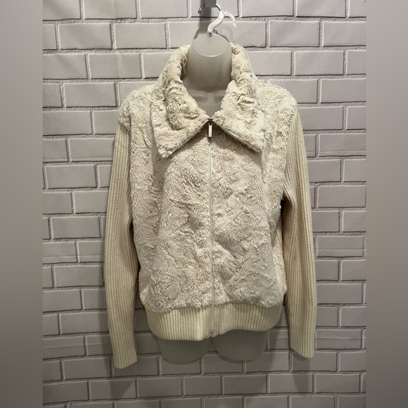 ELLEN TRACY women front zipper beige sweater/size L - Picture 1 of 10